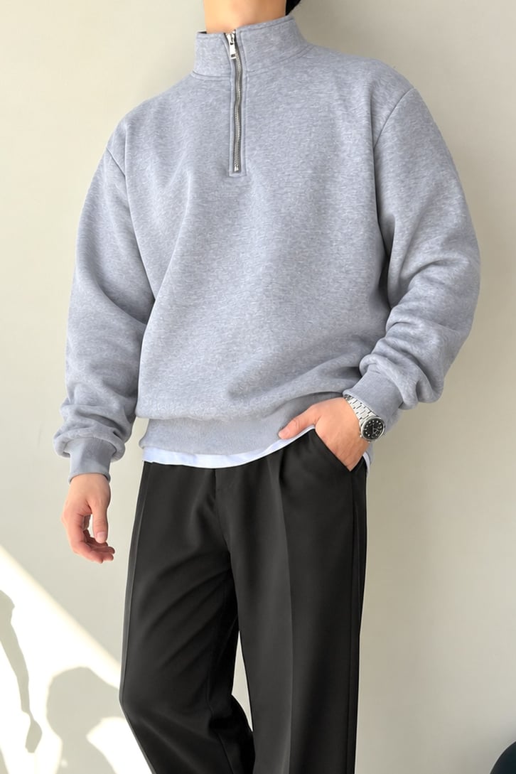 Half Zip Oversize Polo Yaka Sweatshirt
