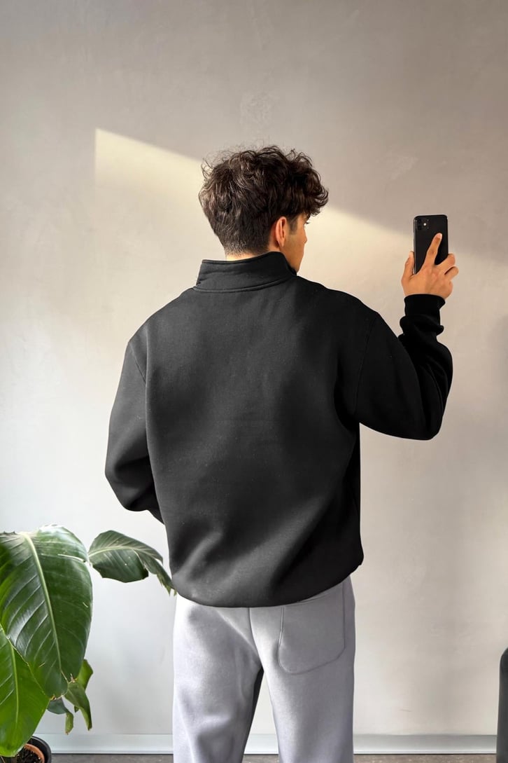 Half Zip Oversize Polo Yaka Sweatshirt