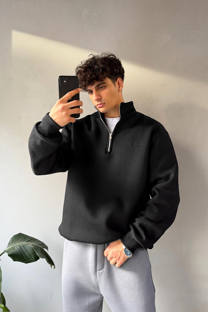Half Zip Oversize Polo Yaka Sweatshirt