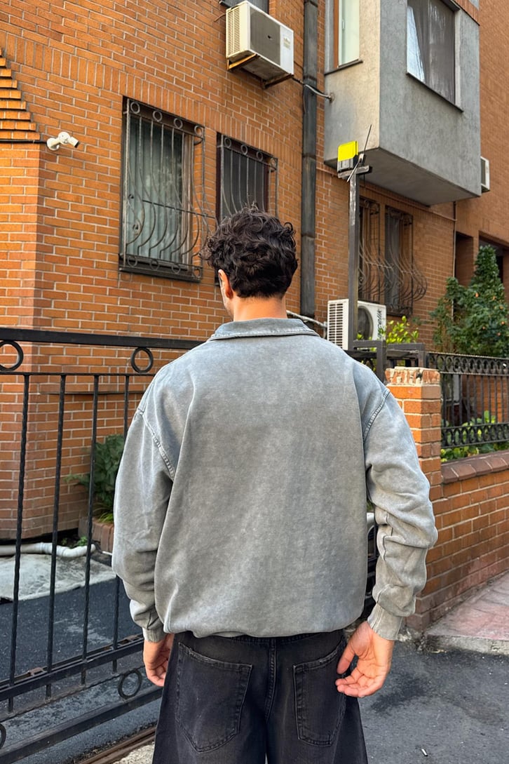 Half Zip Oversize Polo Yaka Sweatshirt