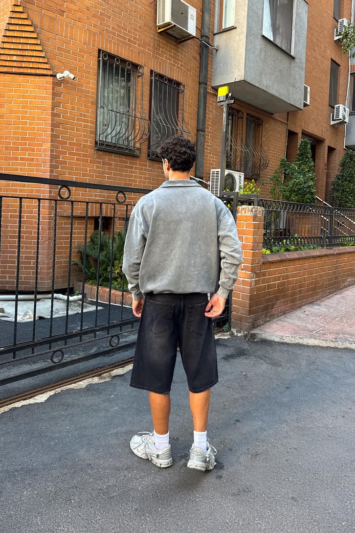 Half Zip Oversize Polo Yaka Sweatshirt