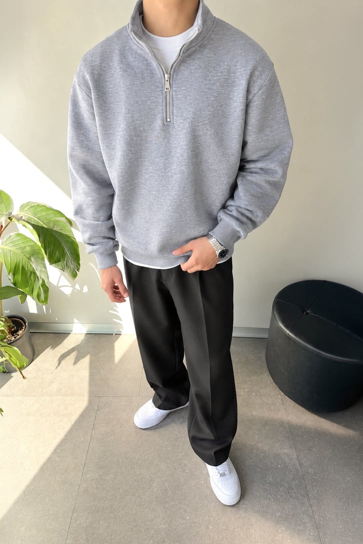 Half Zip Oversize Polo Yaka Sweatshirt