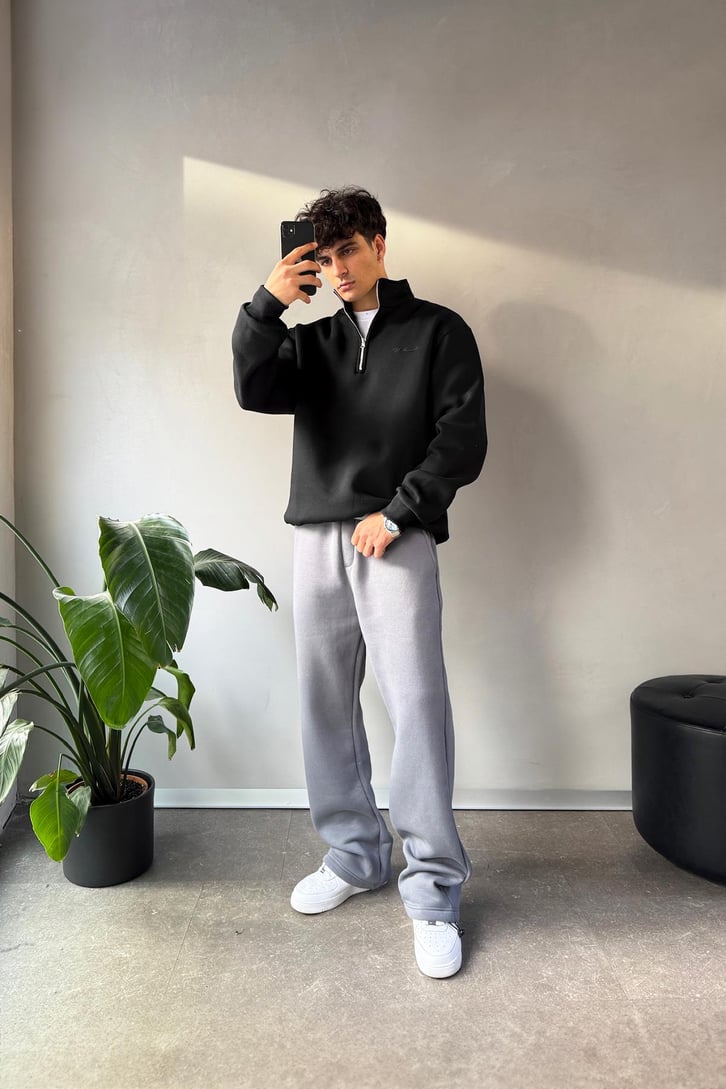Half Zip Oversize Polo Yaka Sweatshirt