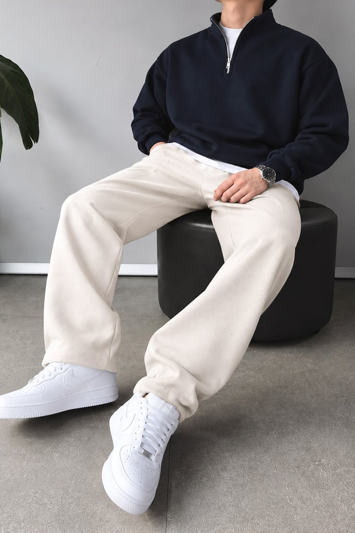 Half Zip Oversize Polo Yaka Sweatshirt