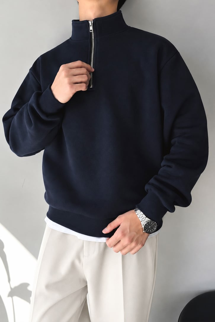Half Zip Oversize Polo Yaka Sweatshirt