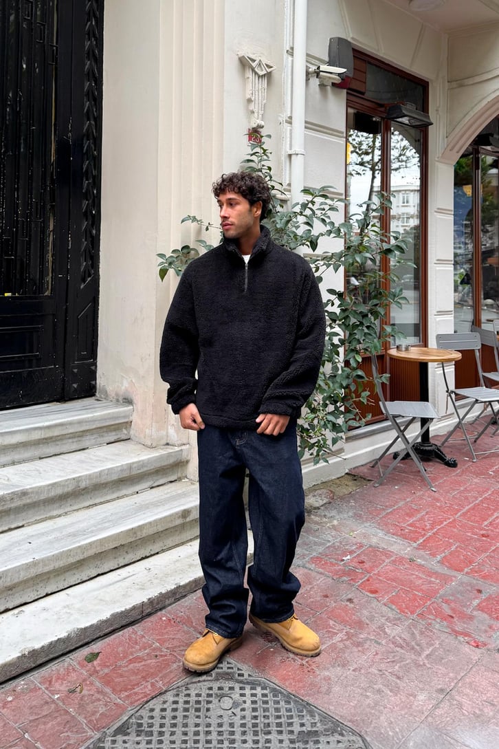 Half Zip Peluş Sweatshirt