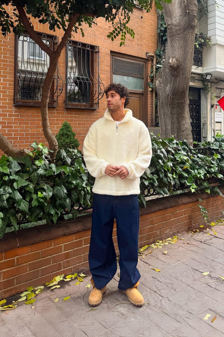 Half Zip Peluş Sweatshirt