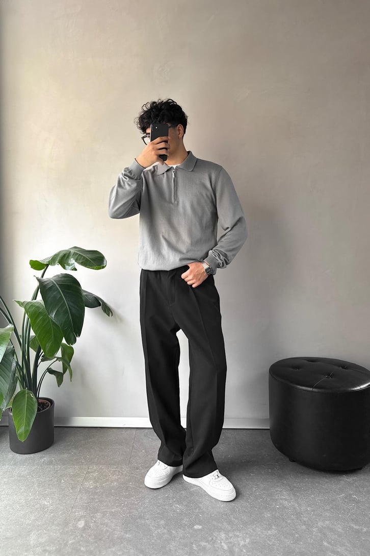 Half Zip Polo Yaka İnce Triko Kazak