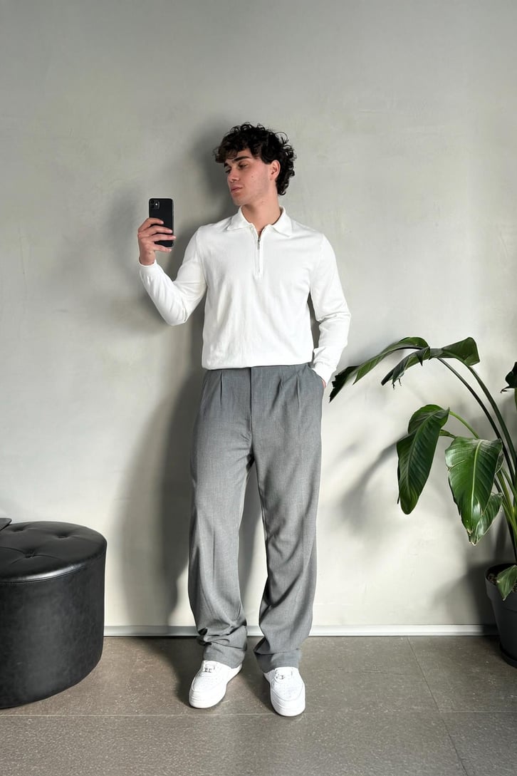 Half Zip Polo Yaka İnce Triko Kazak