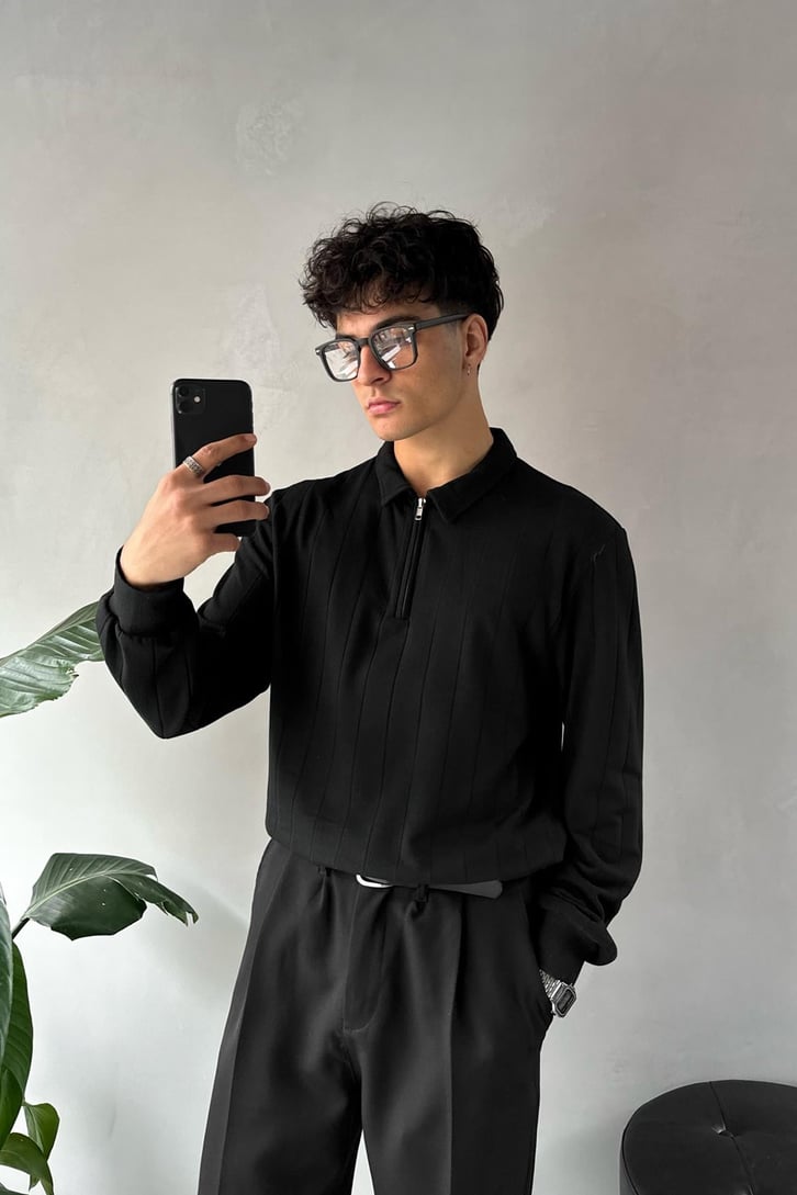Half Zip  Polo Yaka  Sweat
