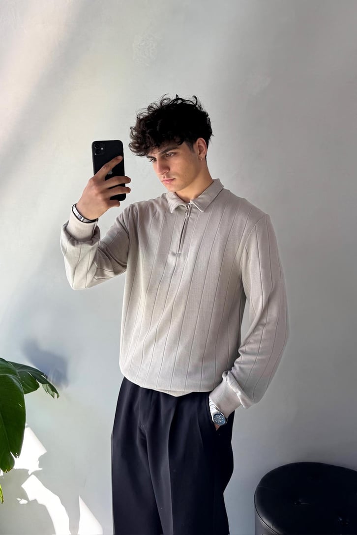 Half Zip Polo Yaka Sweat
