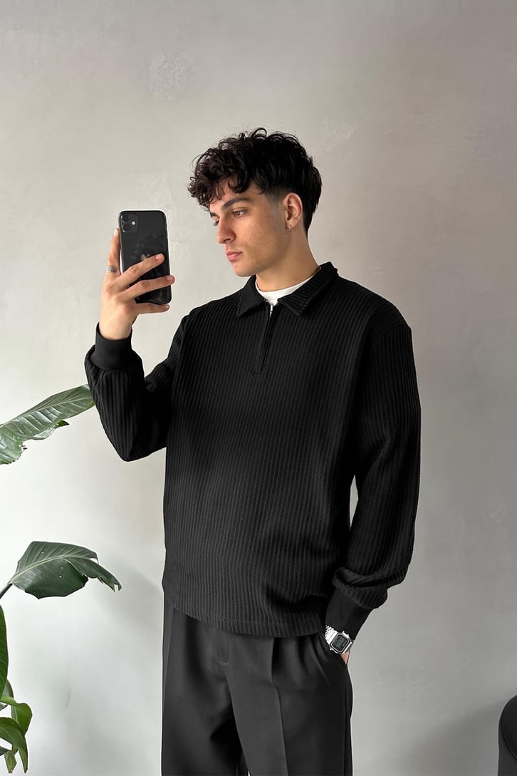 Half Zip Polo Yaka Sweat