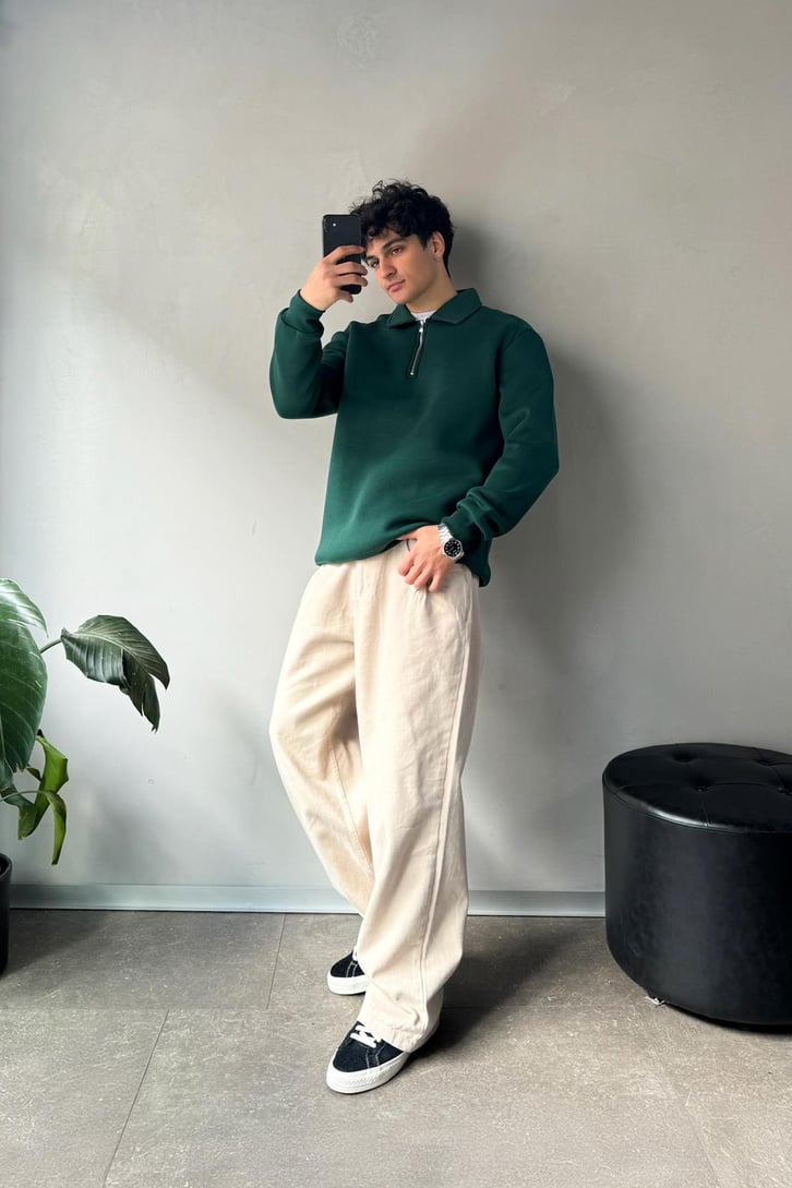 Half Zip Polo Yaka Sweatshirt