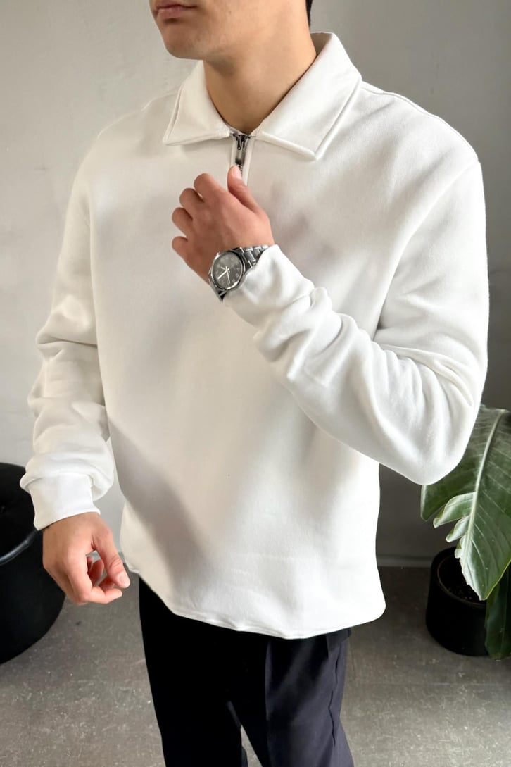 Half Zip Polo Yaka Sweatshirt