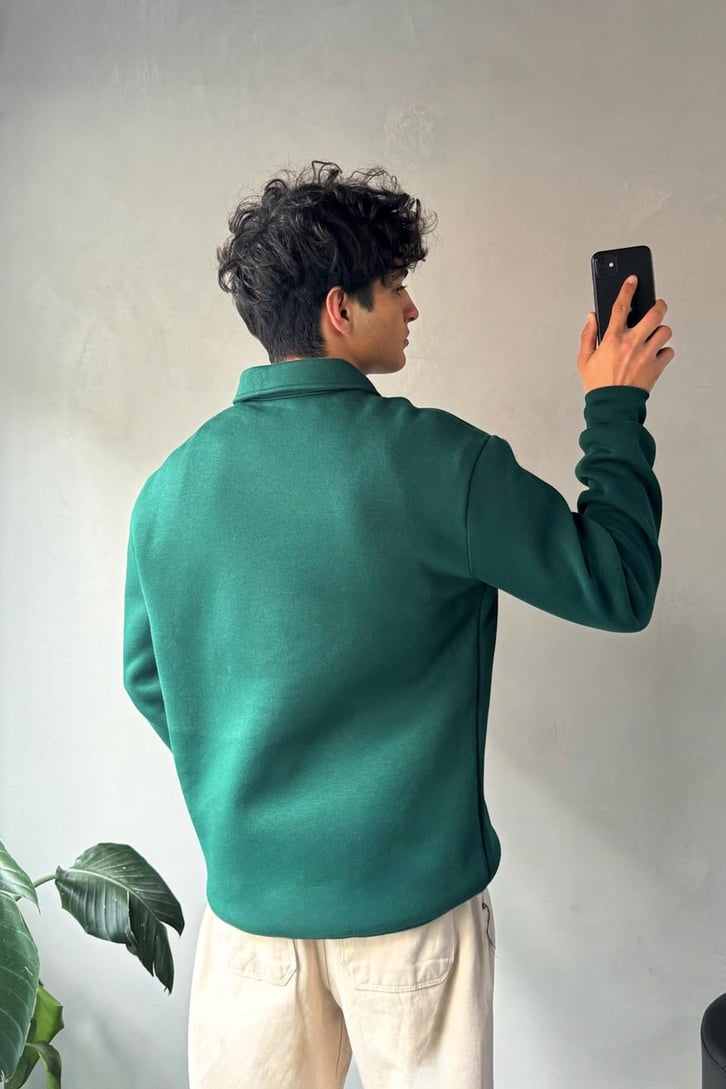 Half Zip Polo Yaka Sweatshirt