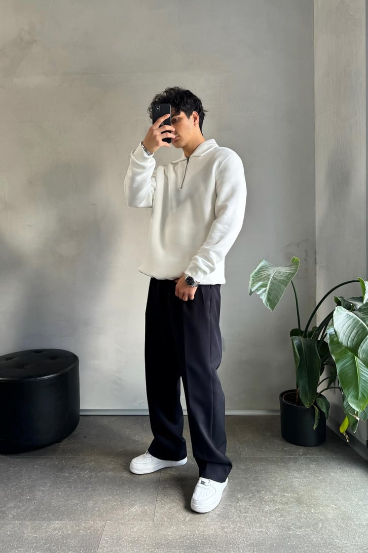 Half Zip Polo Yaka Sweatshirt