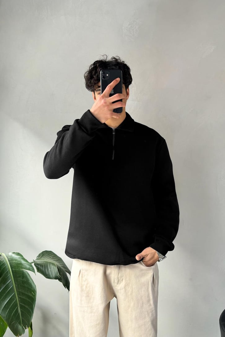 Half Zip Polo Yaka Sweatshirt