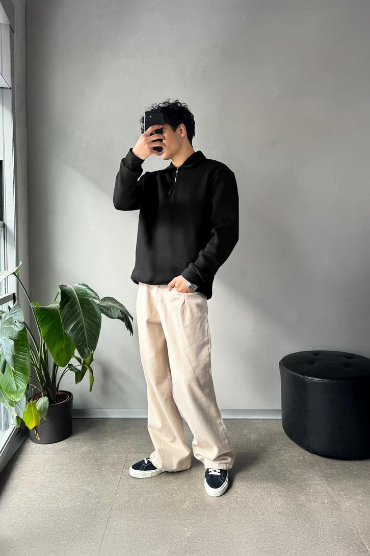 Half Zip Polo Yaka Sweatshirt
