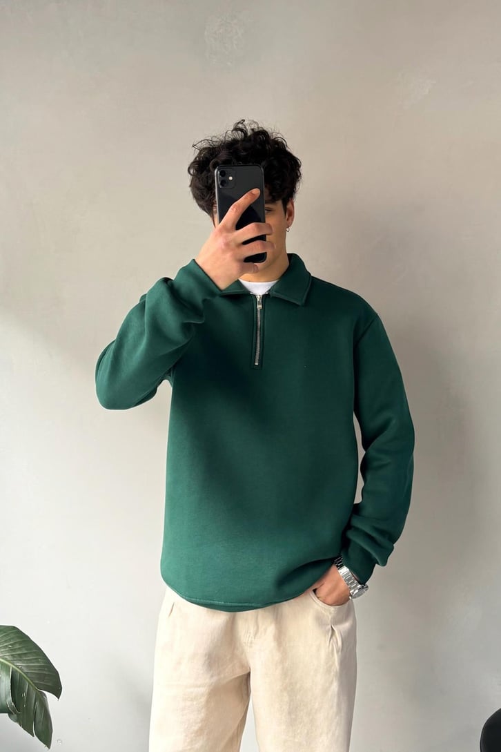 Half Zip Polo Yaka Sweatshirt