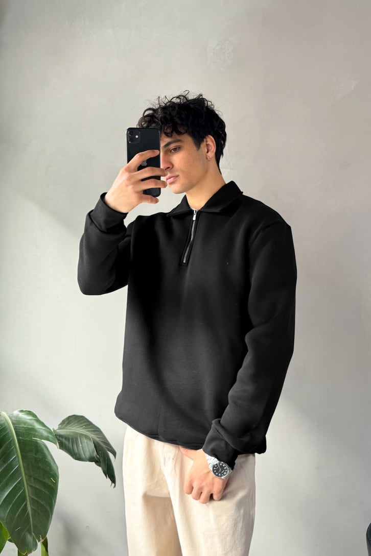 Half Zip Polo Yaka Sweatshirt