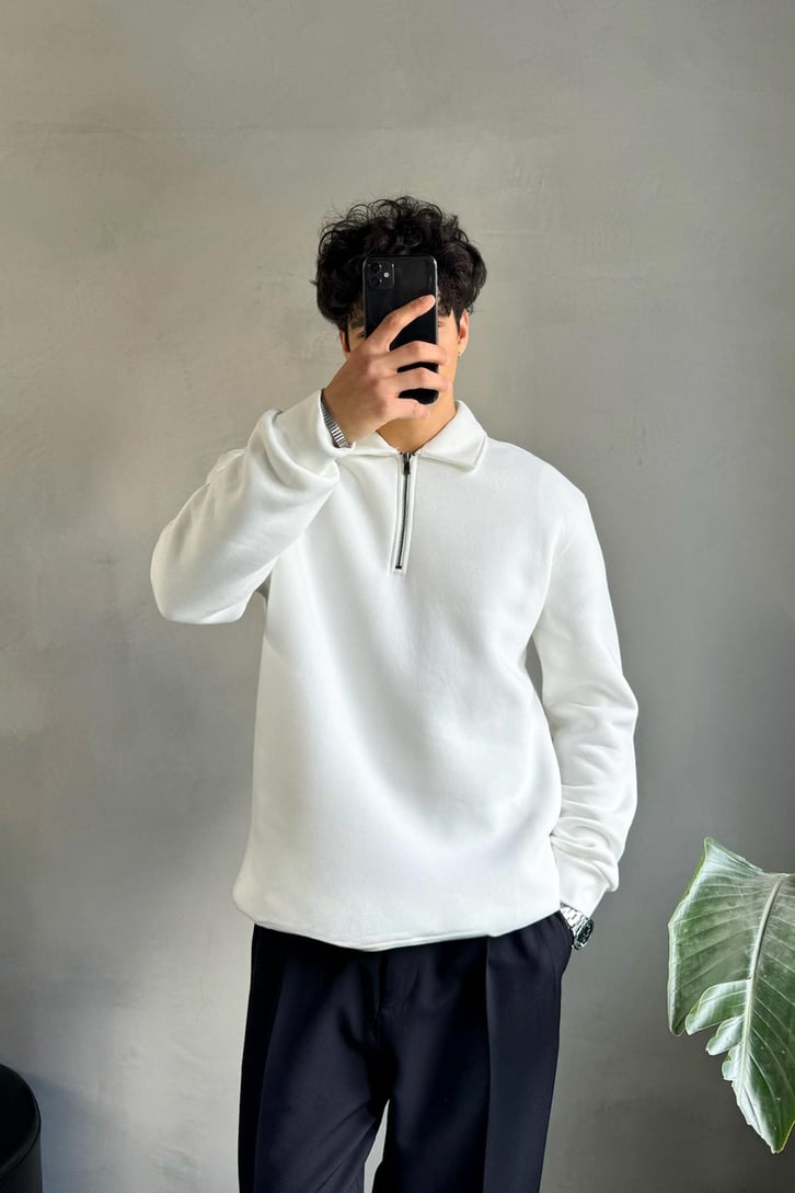 Half Zip Polo Yaka Sweatshirt