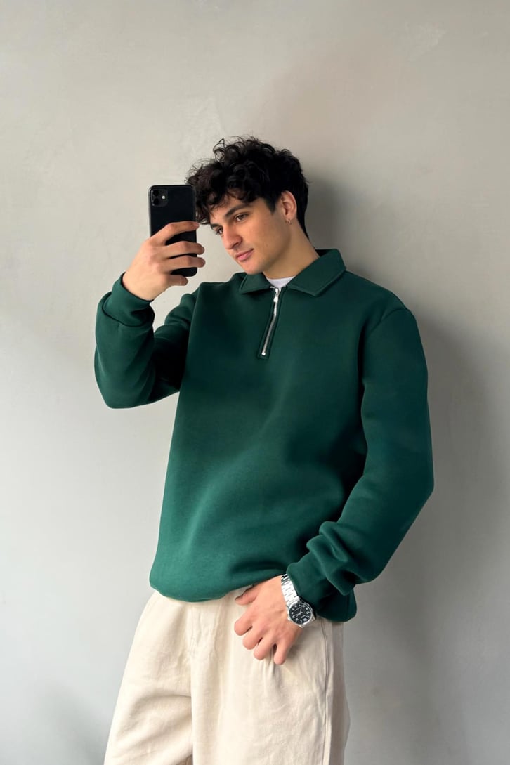 Half Zip Polo Yaka Sweatshirt