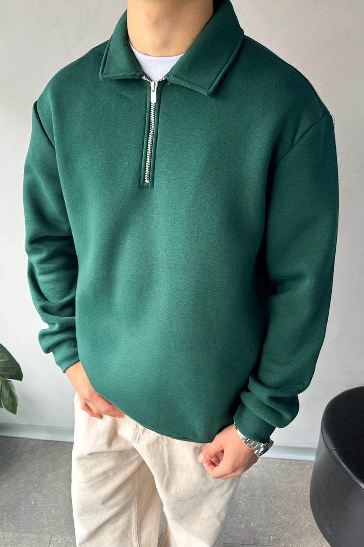 Half Zip Polo Yaka Sweatshirt