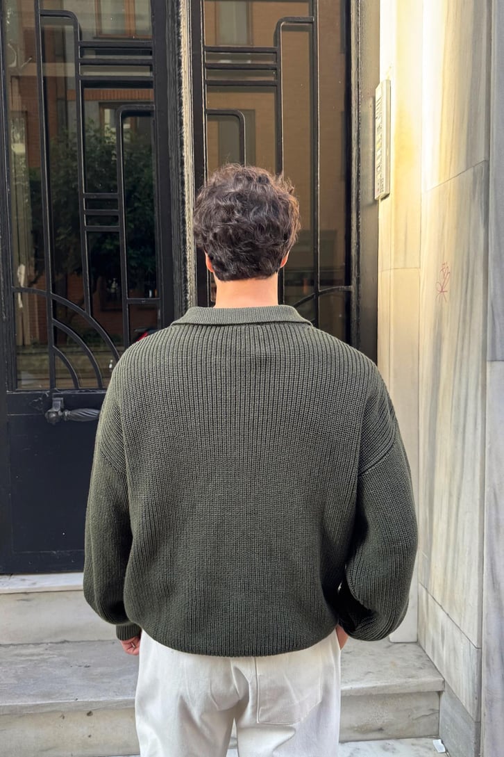 Half Zip Polo Yaka Triko Kazak