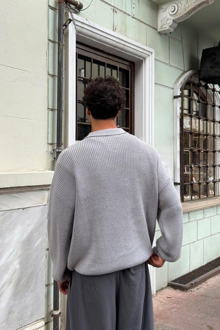 Half Zip Polo Yaka Triko Kazak