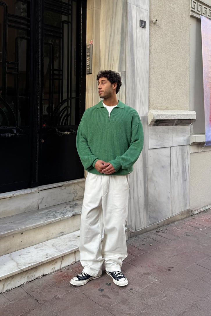 Half Zip Polo Yaka Triko Kazak
