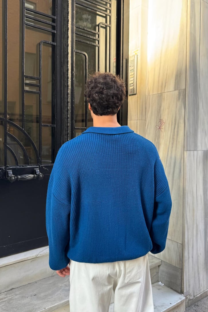 Half Zip Polo Yaka Triko Kazak