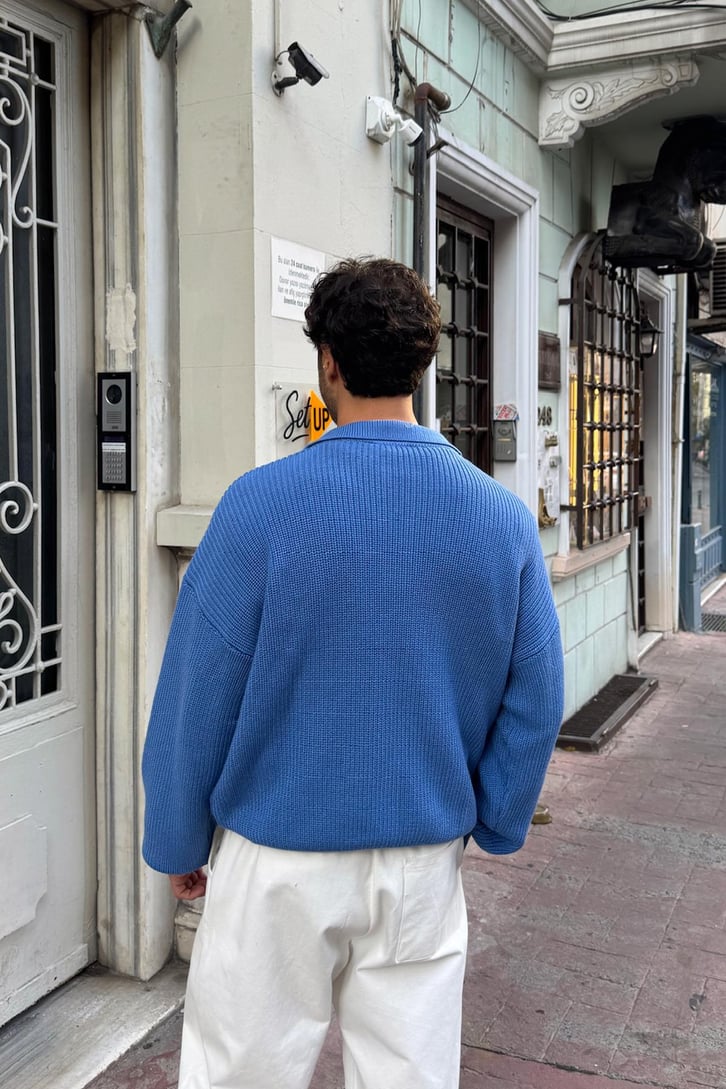 Half Zip Polo Yaka Triko Kazak