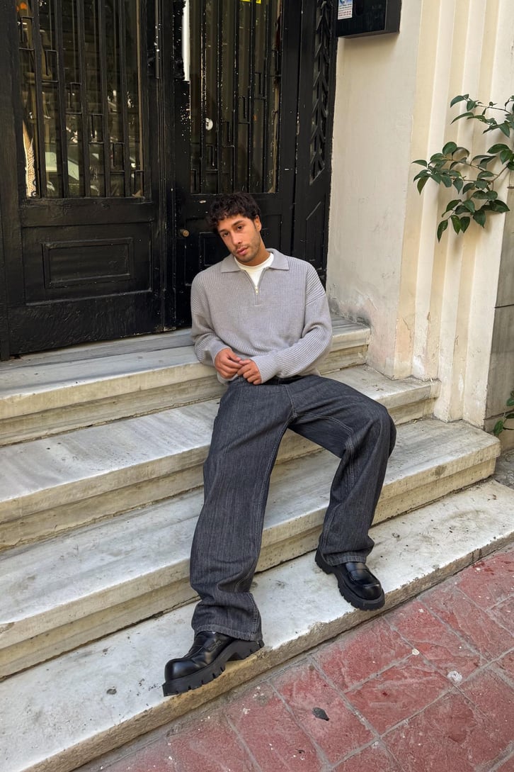 Half Zip Polo Yaka Triko Kazak