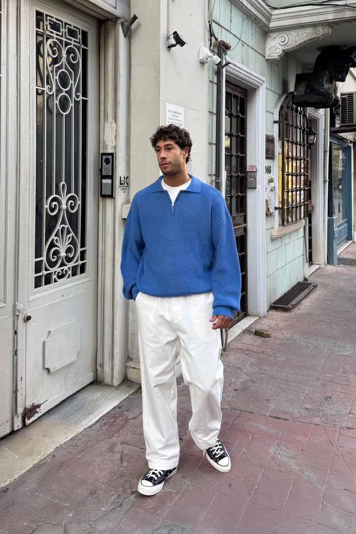 Half Zip Polo Yaka Triko Kazak