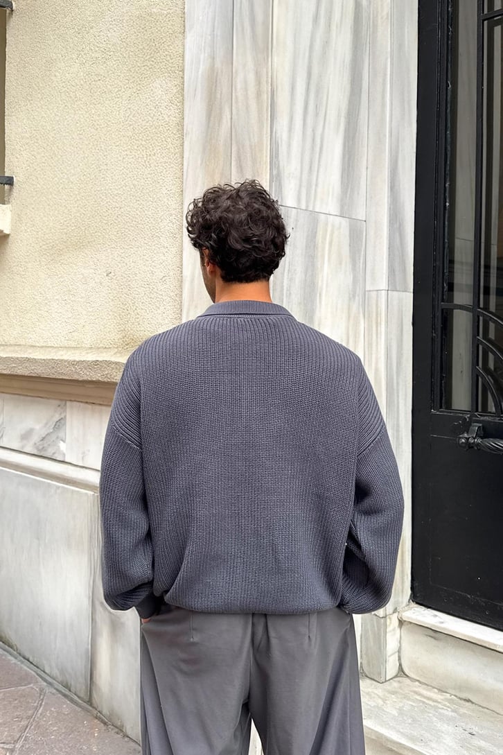 Half Zip Polo Yaka Triko Kazak