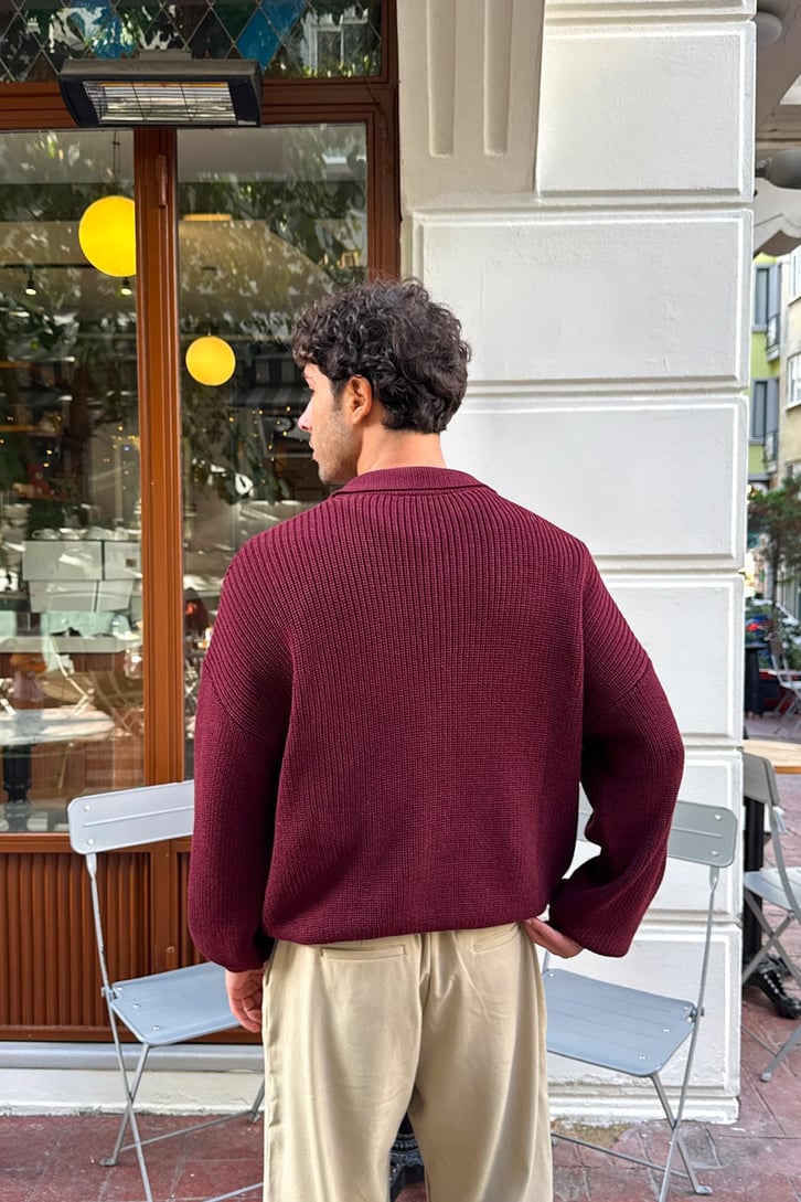 Half Zip Polo Yaka Triko Kazak