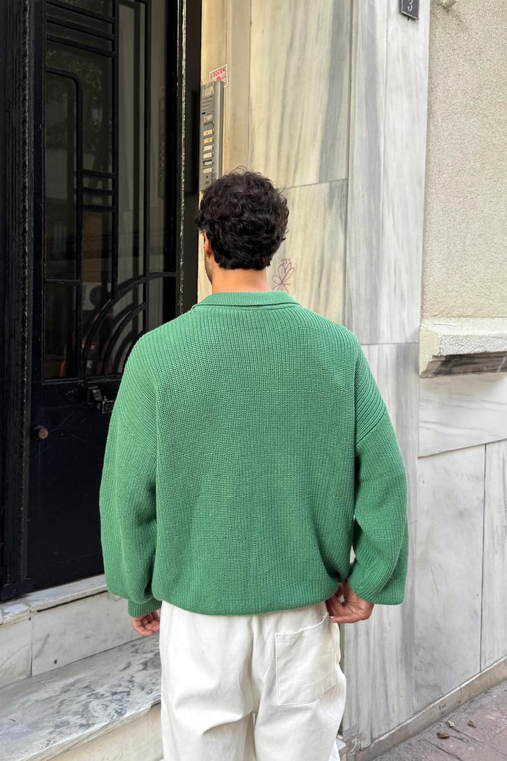 Half Zip Polo Yaka Triko Kazak