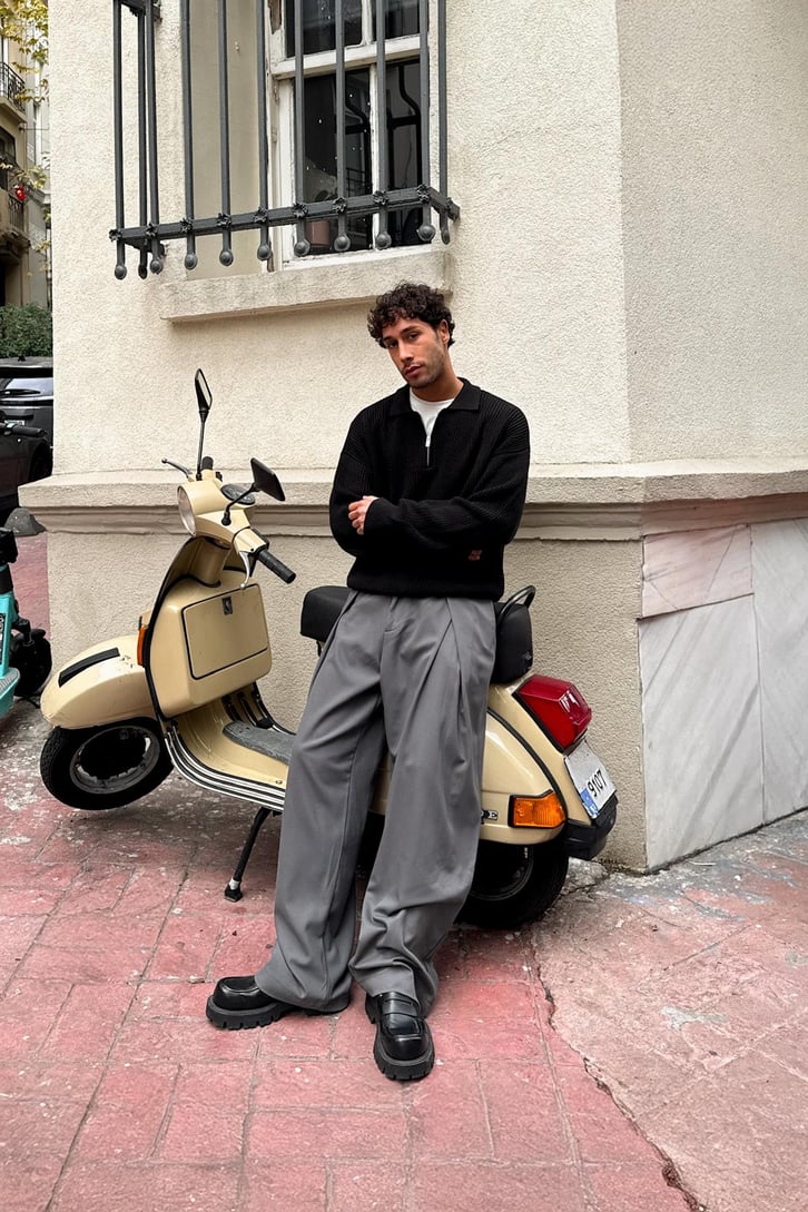 Half Zip Polo Yaka Triko Kazak