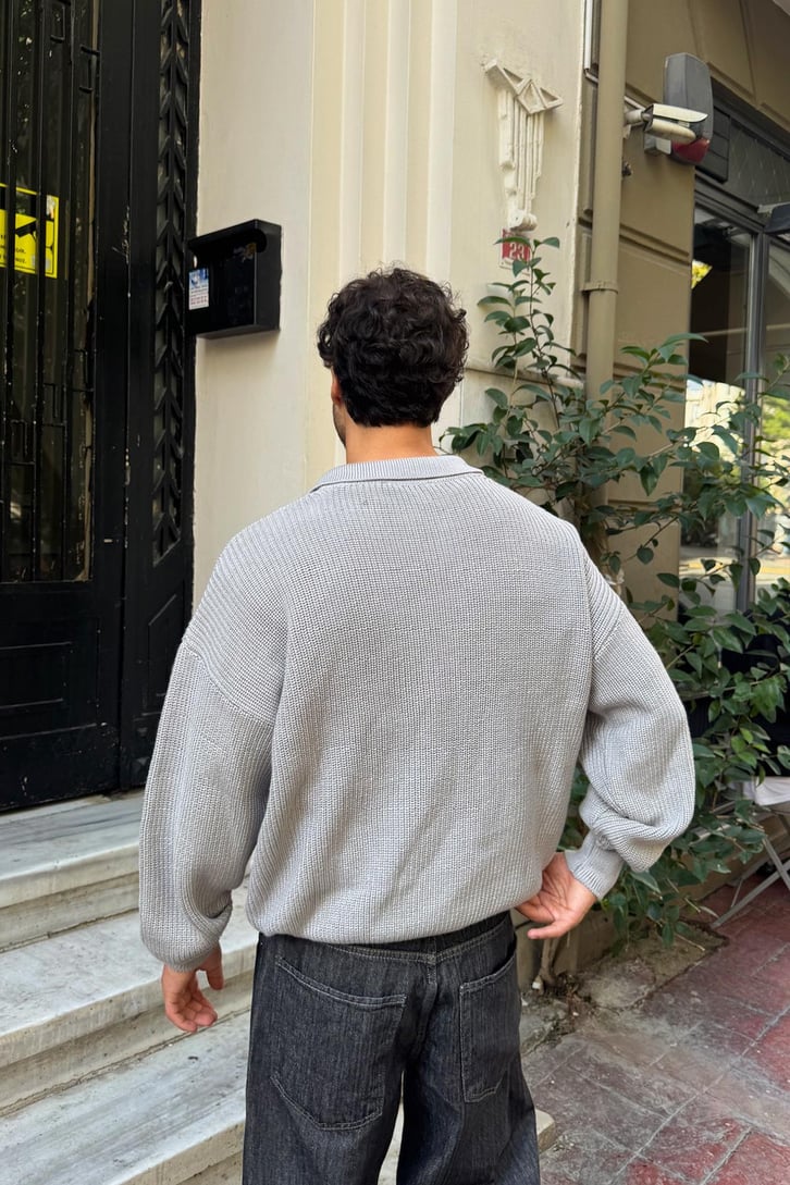 Half Zip Polo Yaka Triko Kazak