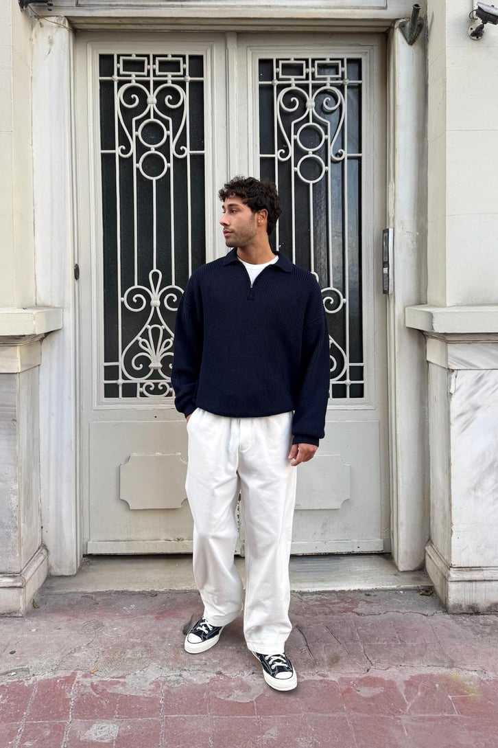 Half Zip Polo Yaka Triko Kazak