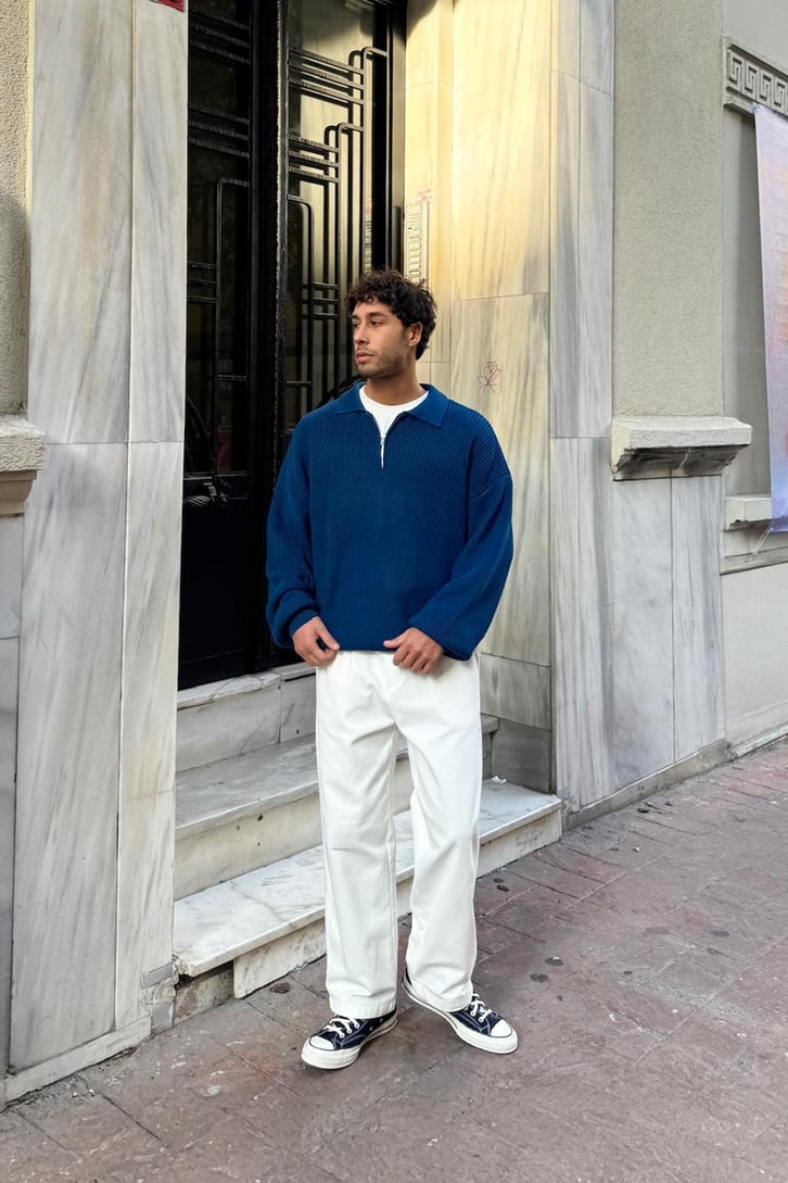 Half Zip Polo Yaka Triko Kazak
