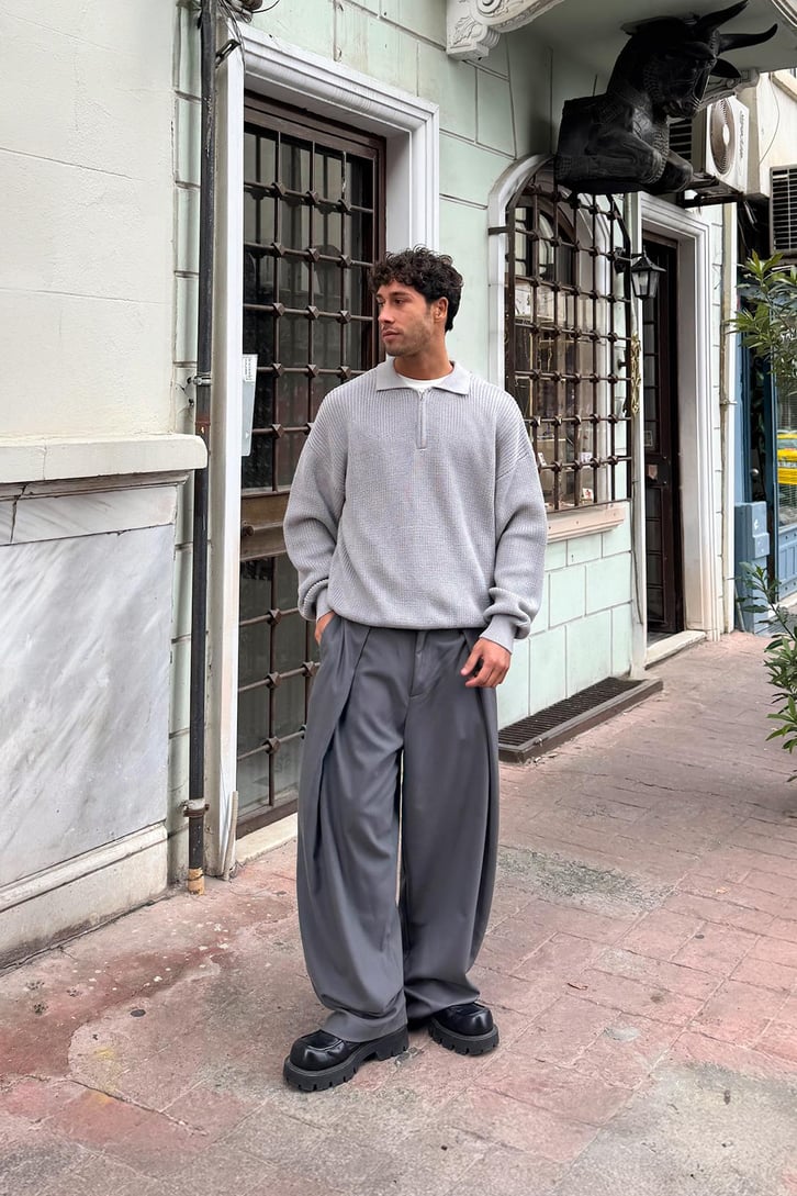 Half Zip Polo Yaka Triko Kazak
