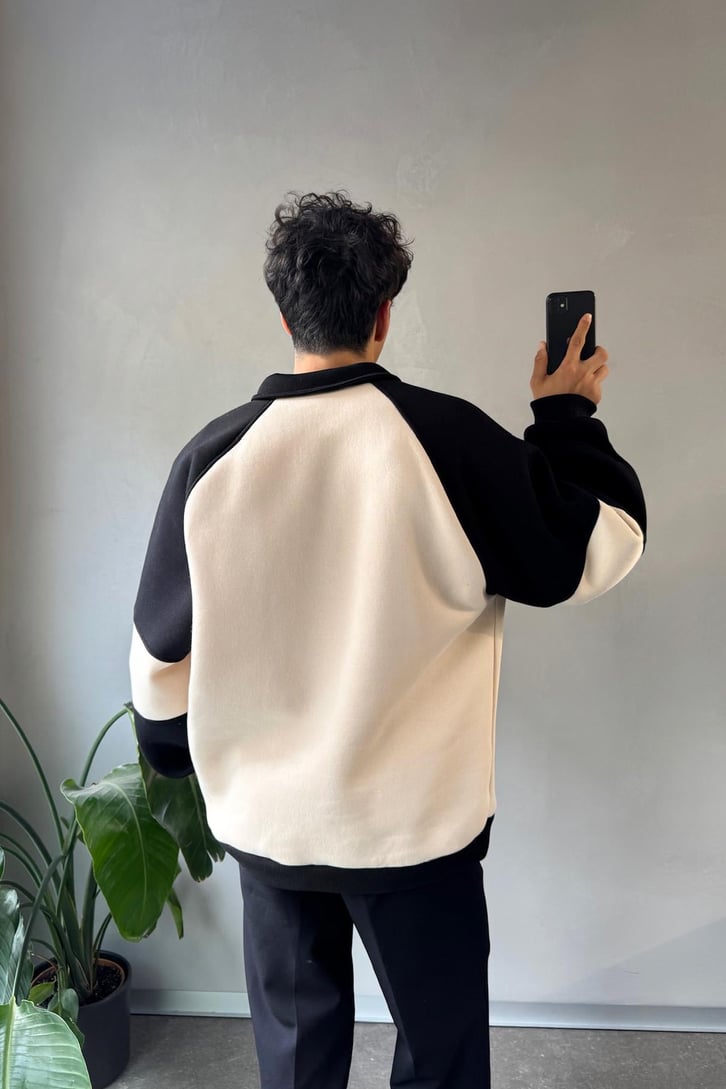 Half Zip Stars Nakışlı Oversize Sweatshirt
