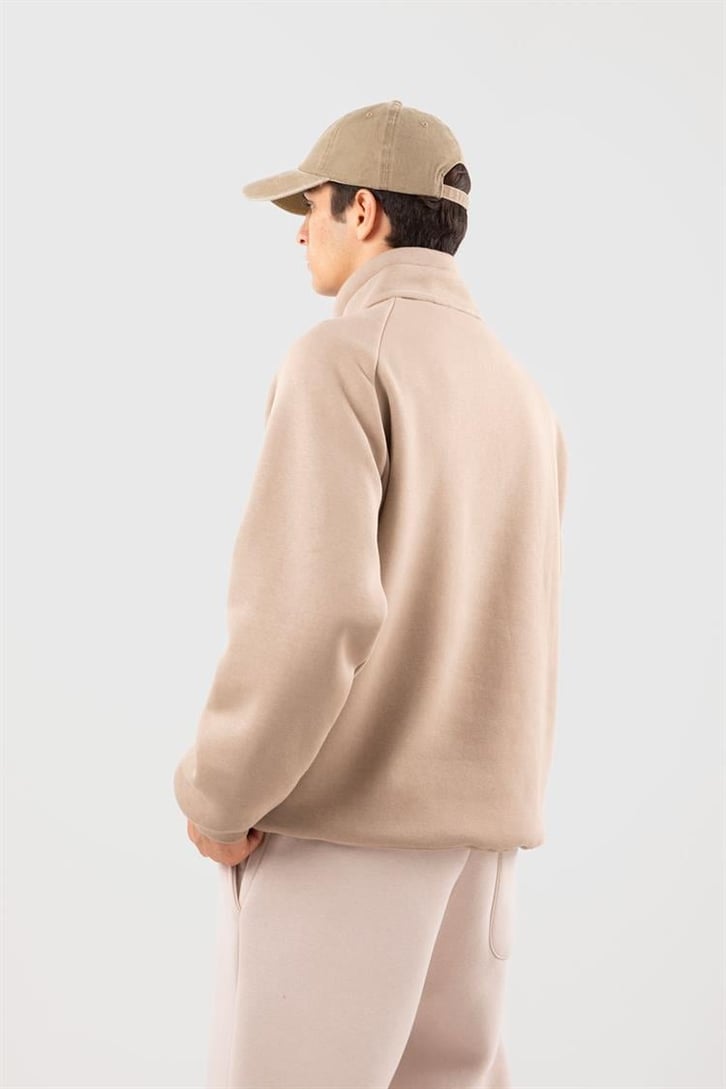 Half Zip Yaka Taş Tengi Oversize Sweatshirt