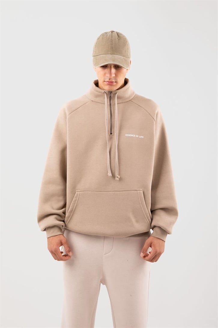 Half Zip Yaka Taş Tengi Oversize Sweatshirt