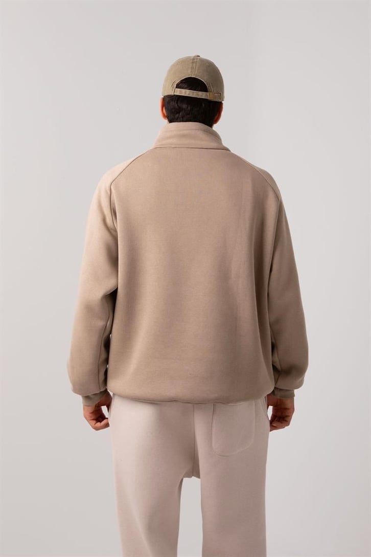 Half Zip Yaka Taş Tengi Oversize Sweatshirt