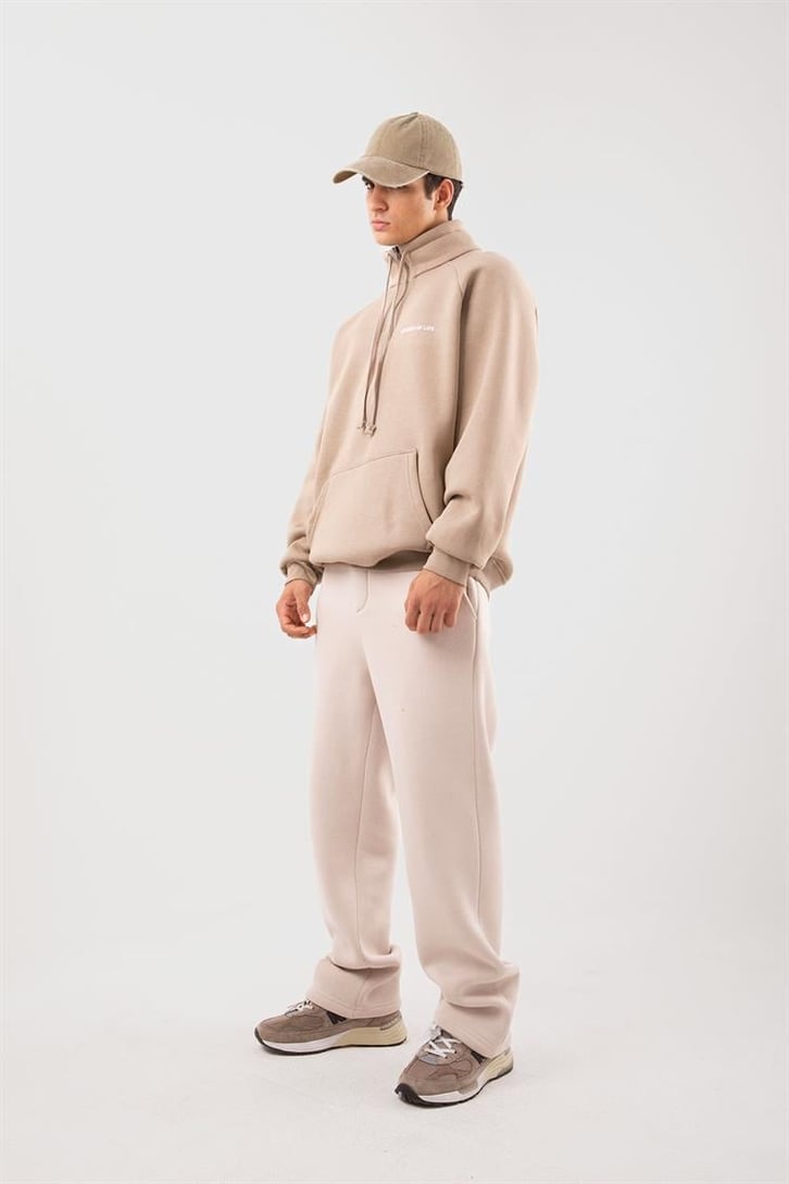 Half Zip Yaka Taş Tengi Oversize Sweatshirt