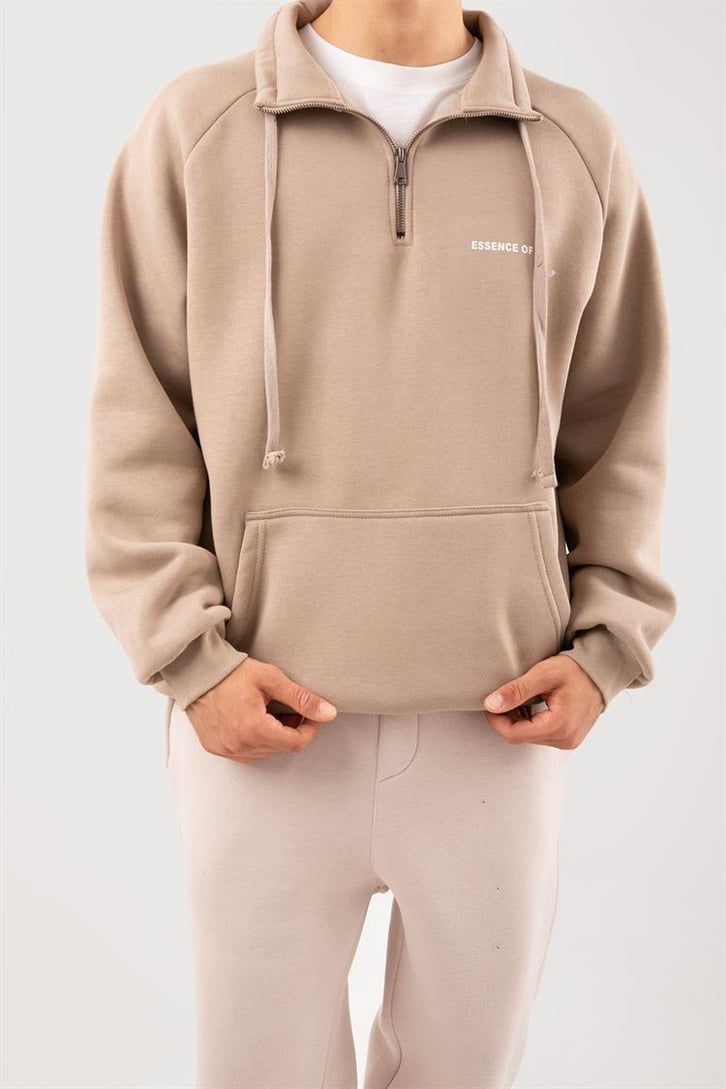 Half Zip Yaka Taş Tengi Oversize Sweatshirt