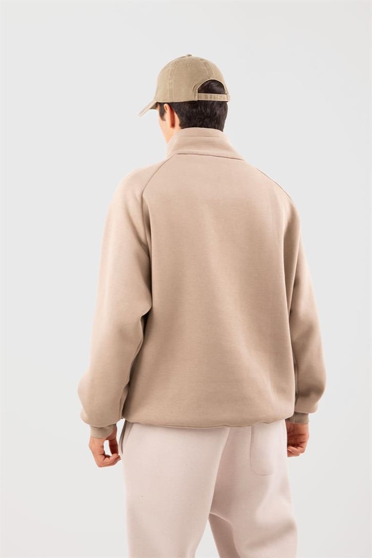 Half Zip Yaka Taş Tengi Oversize Sweatshirt