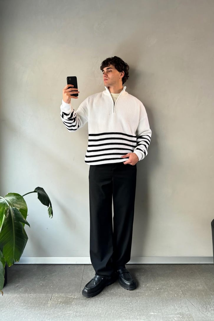 Half Zip Yarım Balıkçı Çizgili Kazak